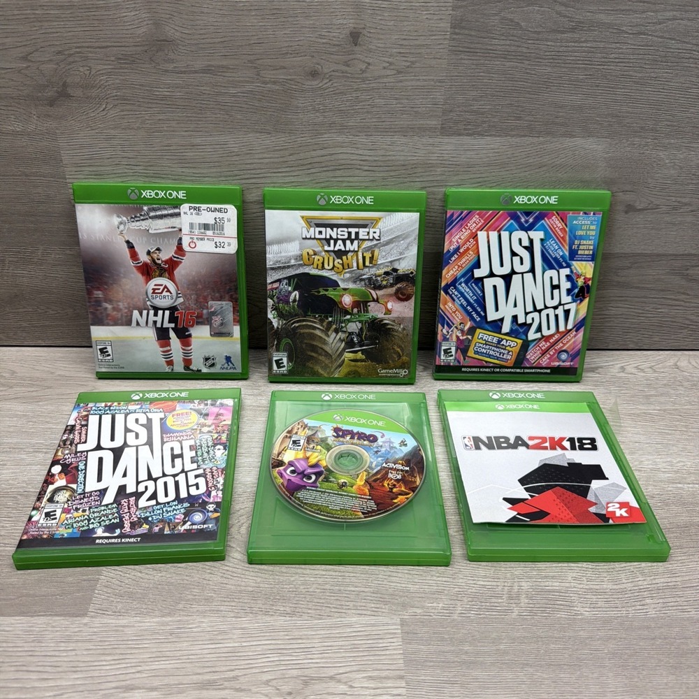 Xbox One Game Lot Of 6 Monster Jam, NHL 16, Just Dance 2017 2018,Spyro, NBA 2018